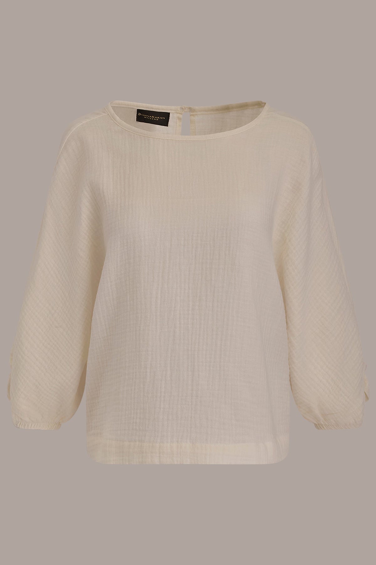 3/4 SLEEVE TWIST CUFF BLOUSE - Cream