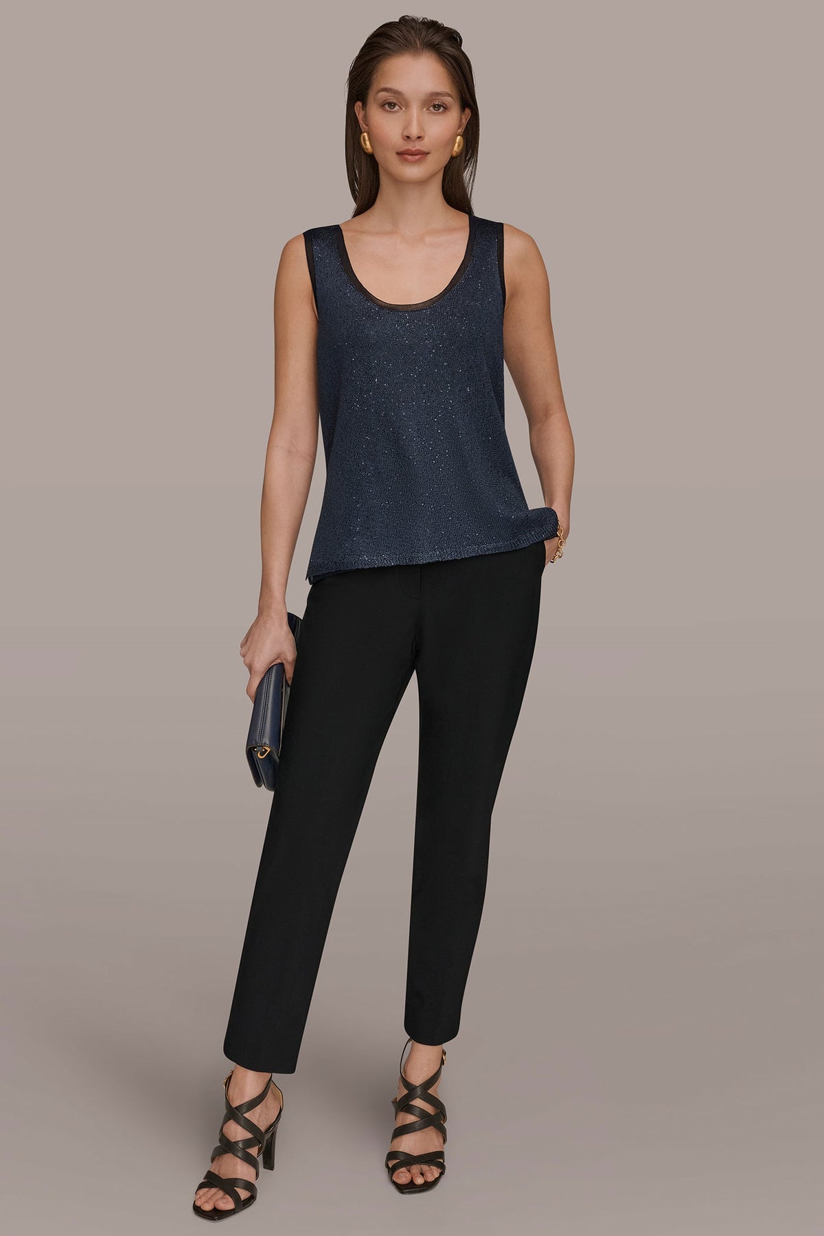 SCOOP-NECK SEQUIN SHELL TOP - Nightfall