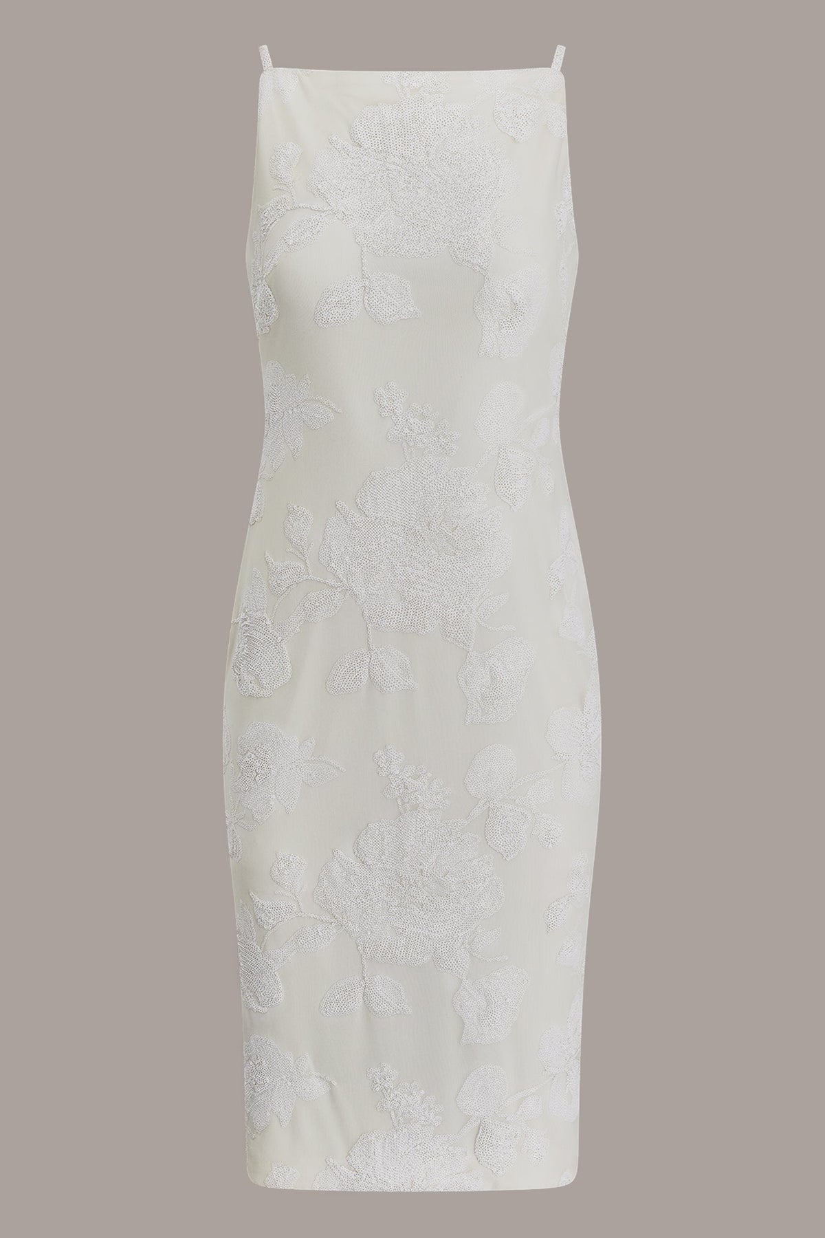 FLORAL SEQUIN MIDI SHEATH DRESS - Cream