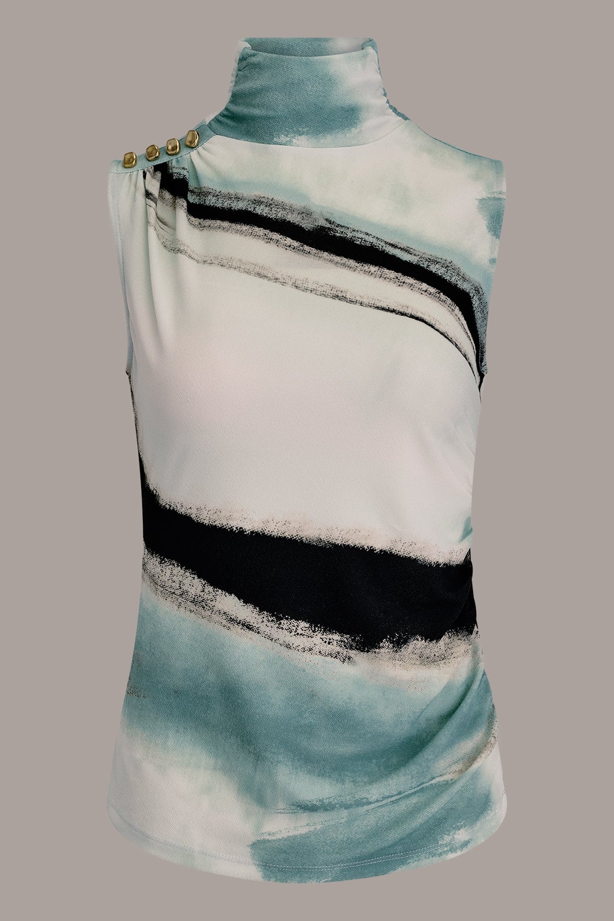 PRINTED BUTTON SHOULDER BLOUSE - Waterlily Multi