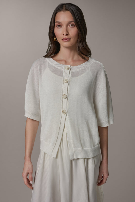 SHORT SLEEVE EASY CARDIGAN - Cream