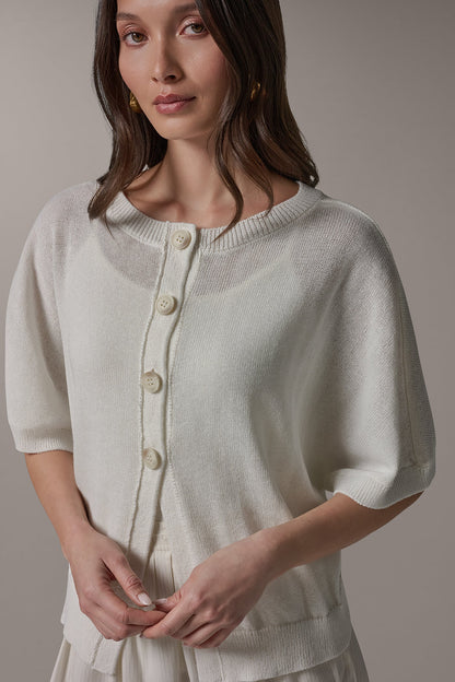 SHORT SLEEVE EASY CARDIGAN - Cream