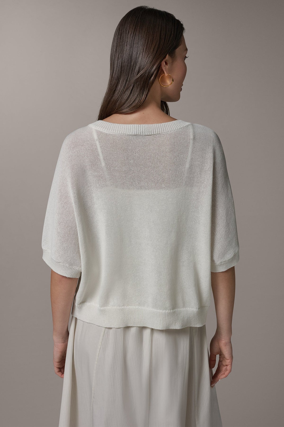 SHORT SLEEVE EASY CARDIGAN - Cream