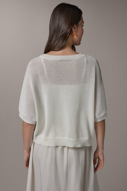 SHORT SLEEVE EASY CARDIGAN - Cream