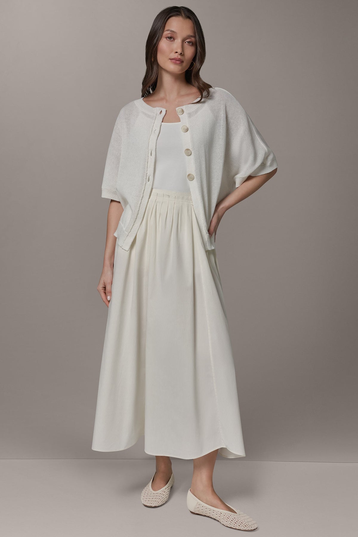 SHORT SLEEVE EASY CARDIGAN - Cream