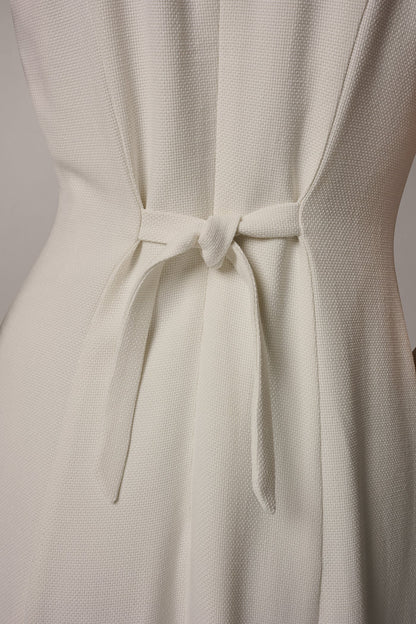 SLEEVELESS CROSS-FRONT MIDI HALTER DRESS - Cream