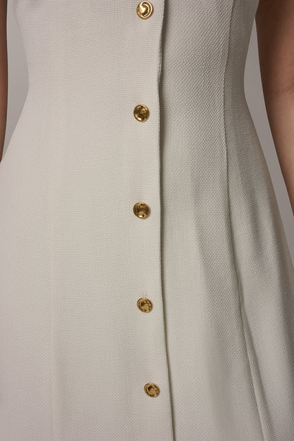 SLEEVELESS CROSS-FRONT MIDI HALTER DRESS - Cream