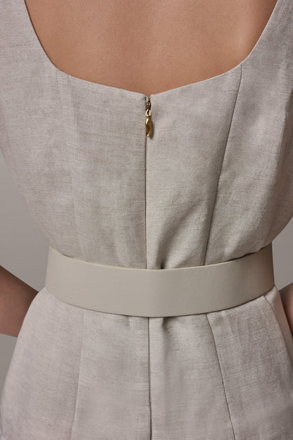 SLEEVELESS MIDI FIT AND FLARE DRESS - Natural Combo