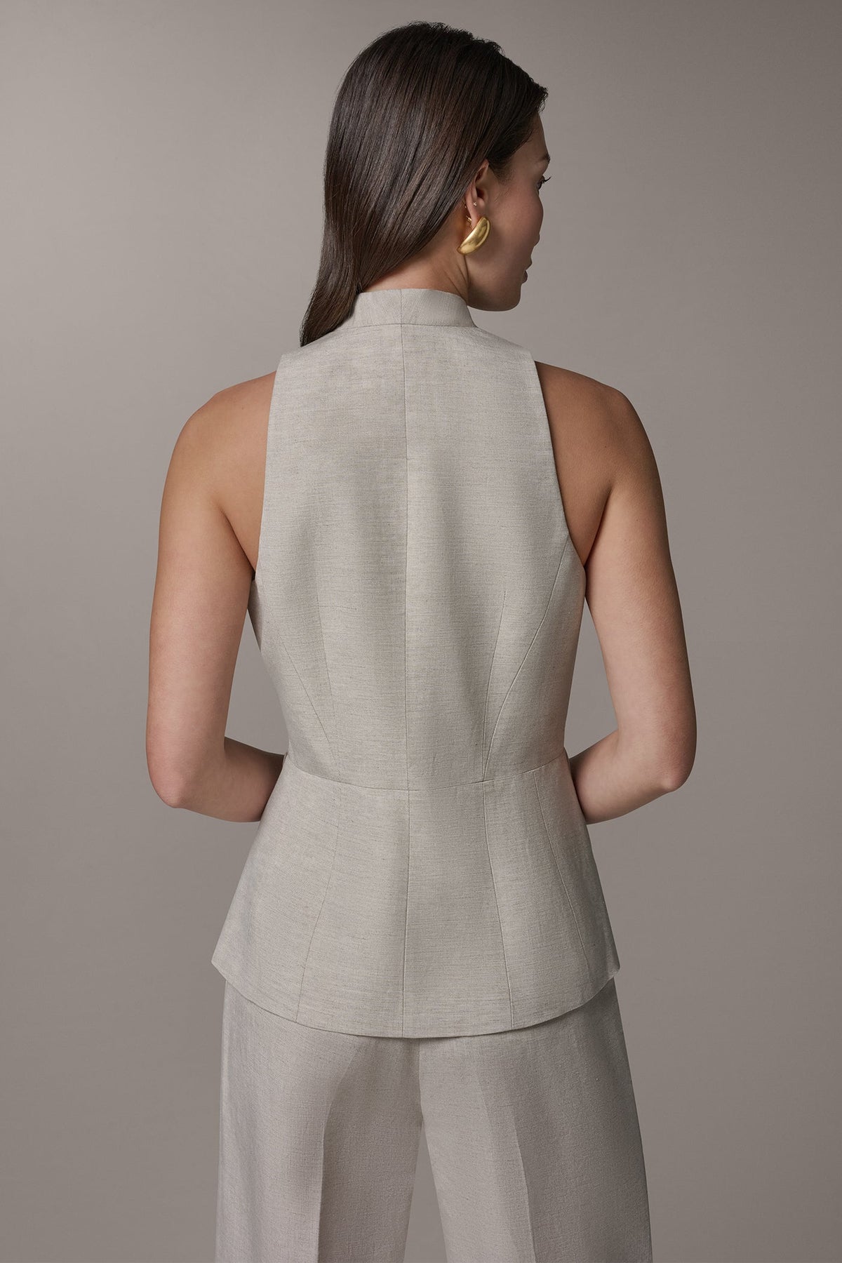 COLLARLESS SUIT VEST - Flax