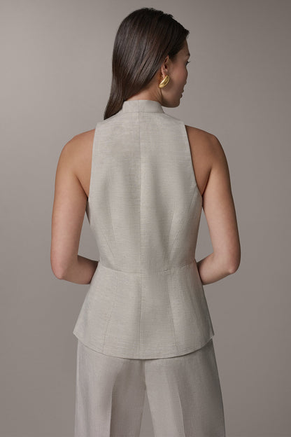 COLLARLESS SUIT VEST - Flax