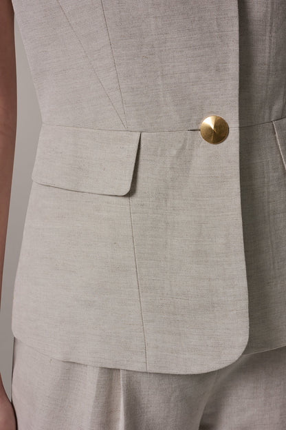 COLLARLESS SUIT VEST - Flax