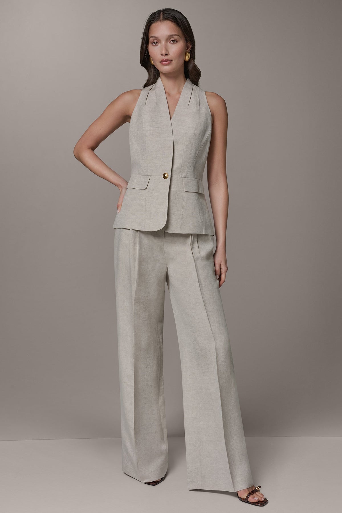 COLLARLESS SUIT VEST - Flax