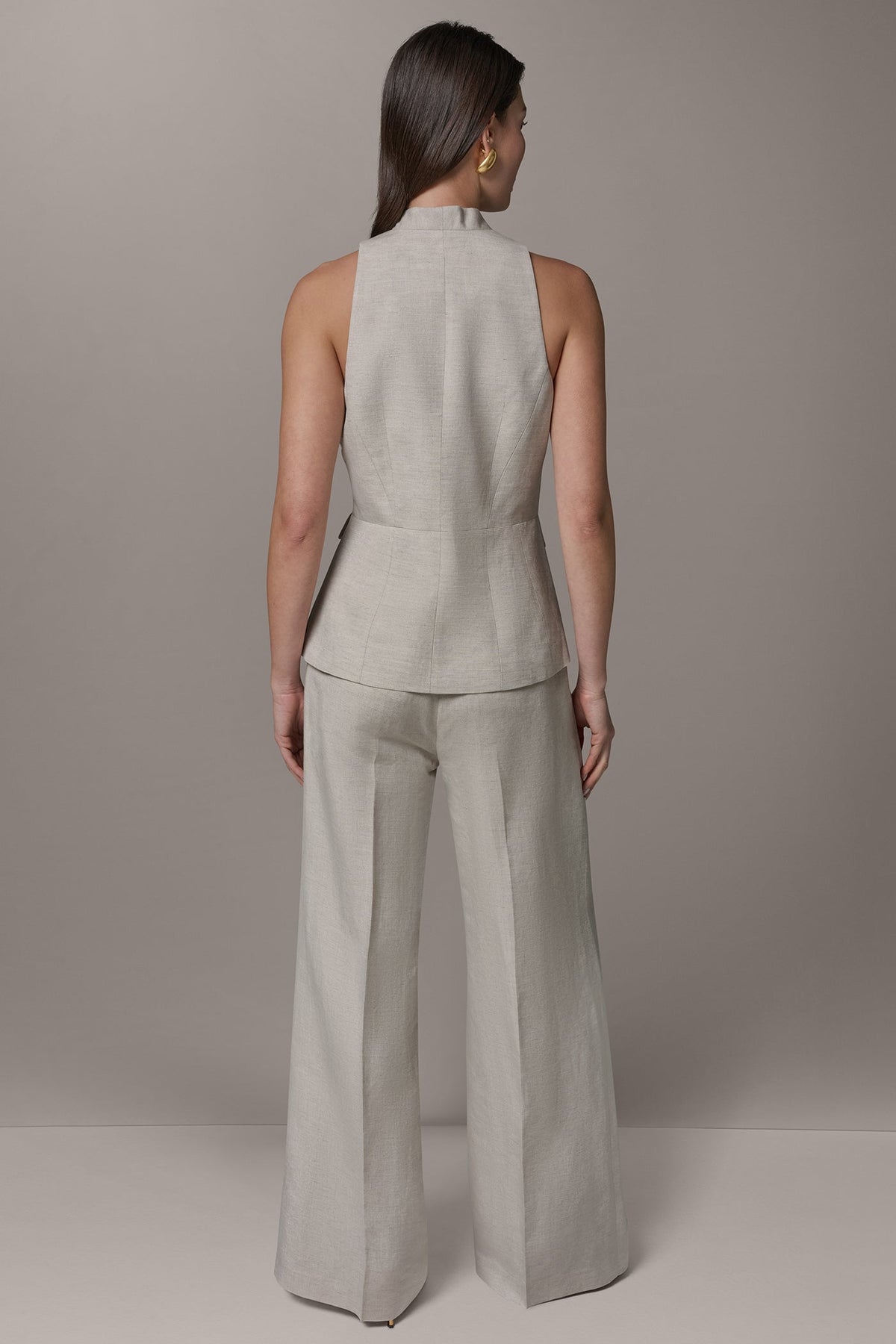 COLLARLESS SUIT VEST - Flax