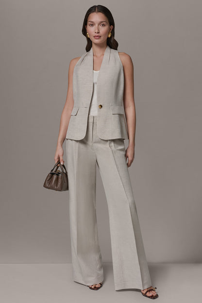 COLLARLESS SUIT VEST - Flax