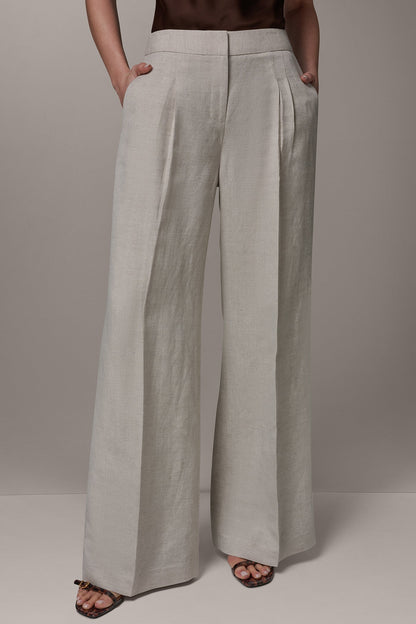 MID-RISE PLEATED WIDE-LEG PANT - Flax