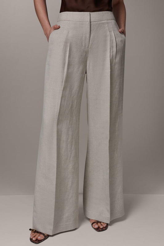 MID-RISE PLEATED WIDE-LEG PANT - Flax