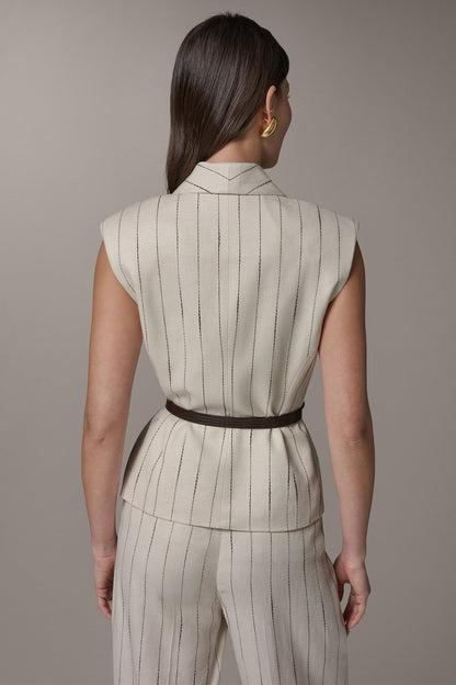 PINSTRIPE VEST - Flax/Canyon