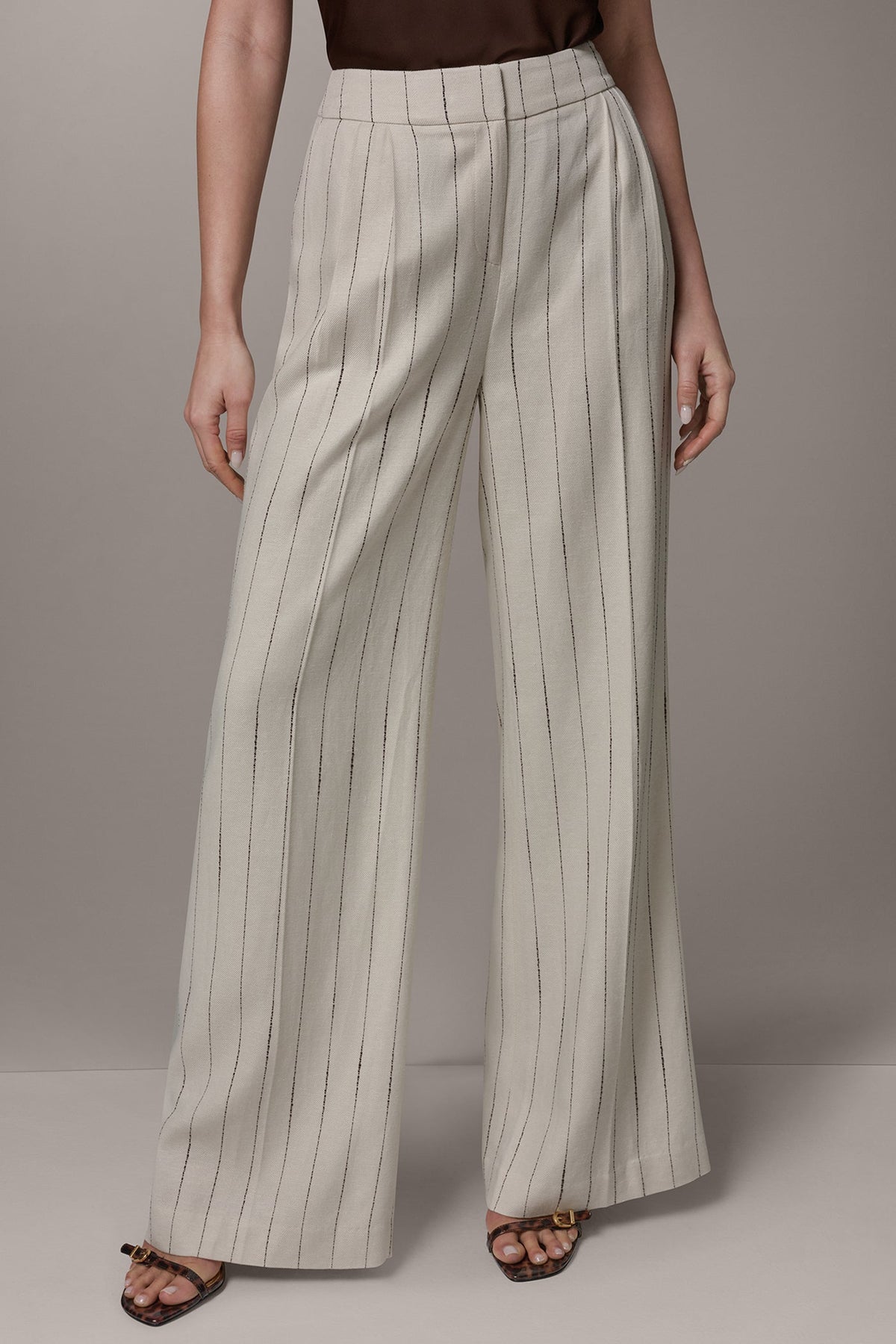 MID-RISE PINSTRIPE PLEATED WIDE-LEG PANT - Flax/Canyon