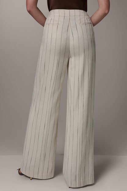MID-RISE PINSTRIPE PLEATED WIDE-LEG PANT - Flax/Canyon