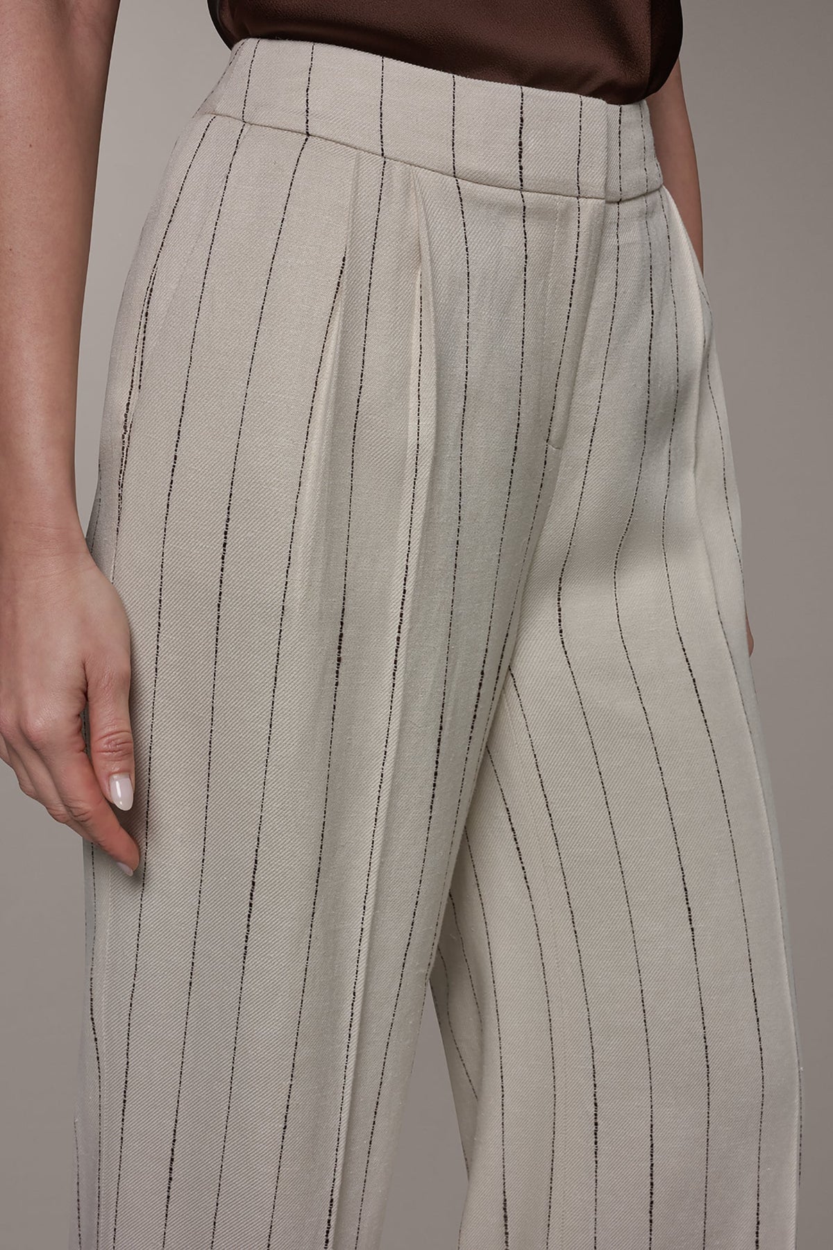 MID-RISE PINSTRIPE PLEATED WIDE-LEG PANT - Flax/Canyon