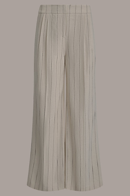 MID-RISE PINSTRIPE PLEATED WIDE-LEG PANT - Flax/Canyon