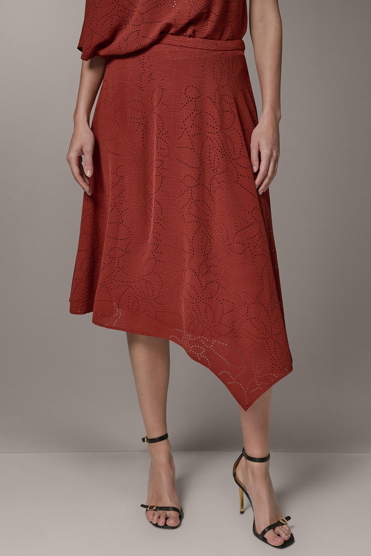 LASER CUT ASYMMETRIC MIDI SKIRT - Sunbaked