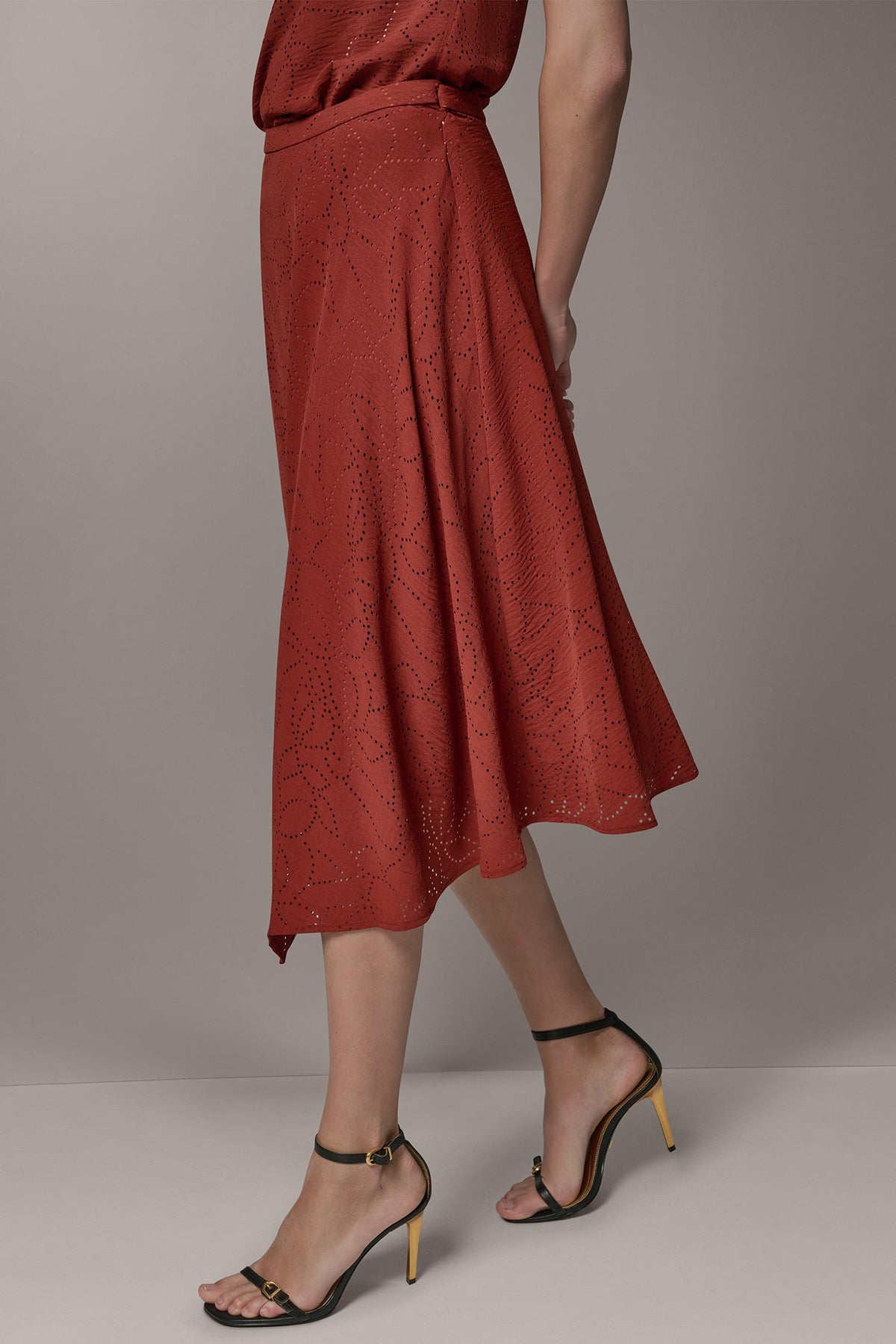 LASER CUT ASYMMETRIC MIDI SKIRT - Sunbaked
