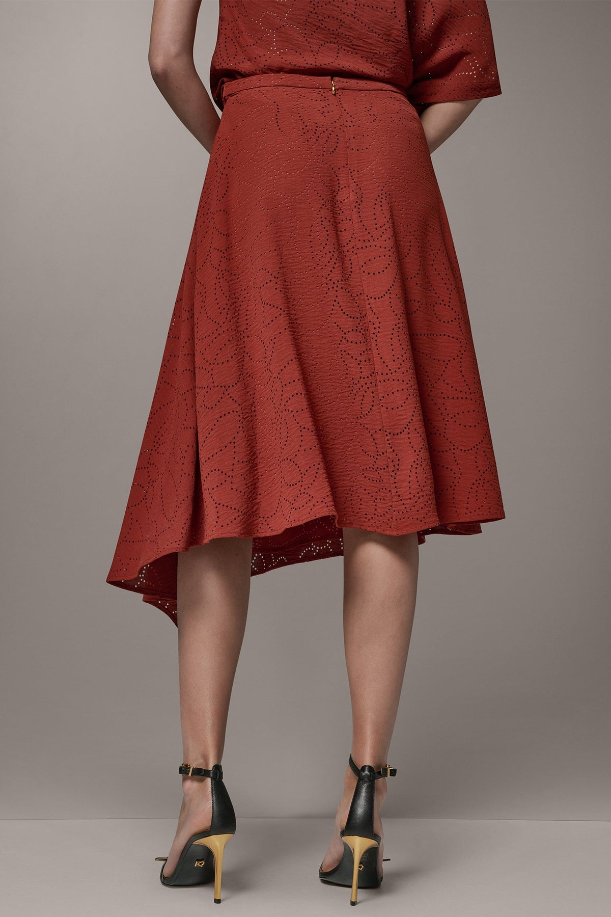 LASER CUT ASYMMETRIC MIDI SKIRT - Sunbaked