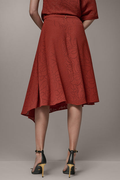 LASER CUT ASYMMETRIC MIDI SKIRT - Sunbaked