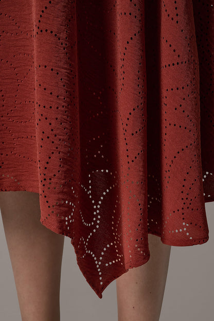 LASER CUT ASYMMETRIC MIDI SKIRT - Sunbaked