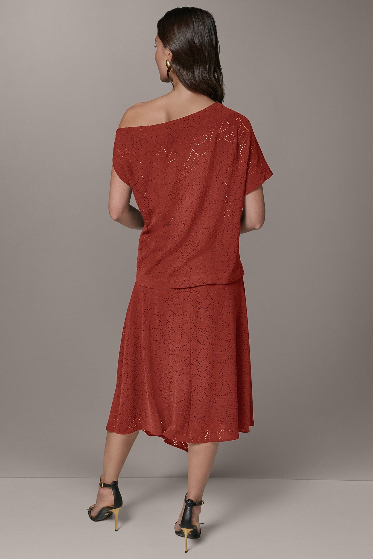 LASER CUT ASYMMETRIC MIDI SKIRT - Sunbaked