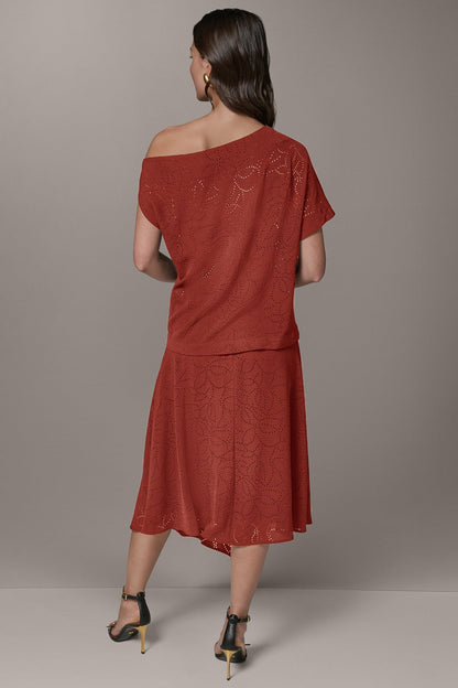 LASER CUT ASYMMETRIC MIDI SKIRT - Sunbaked
