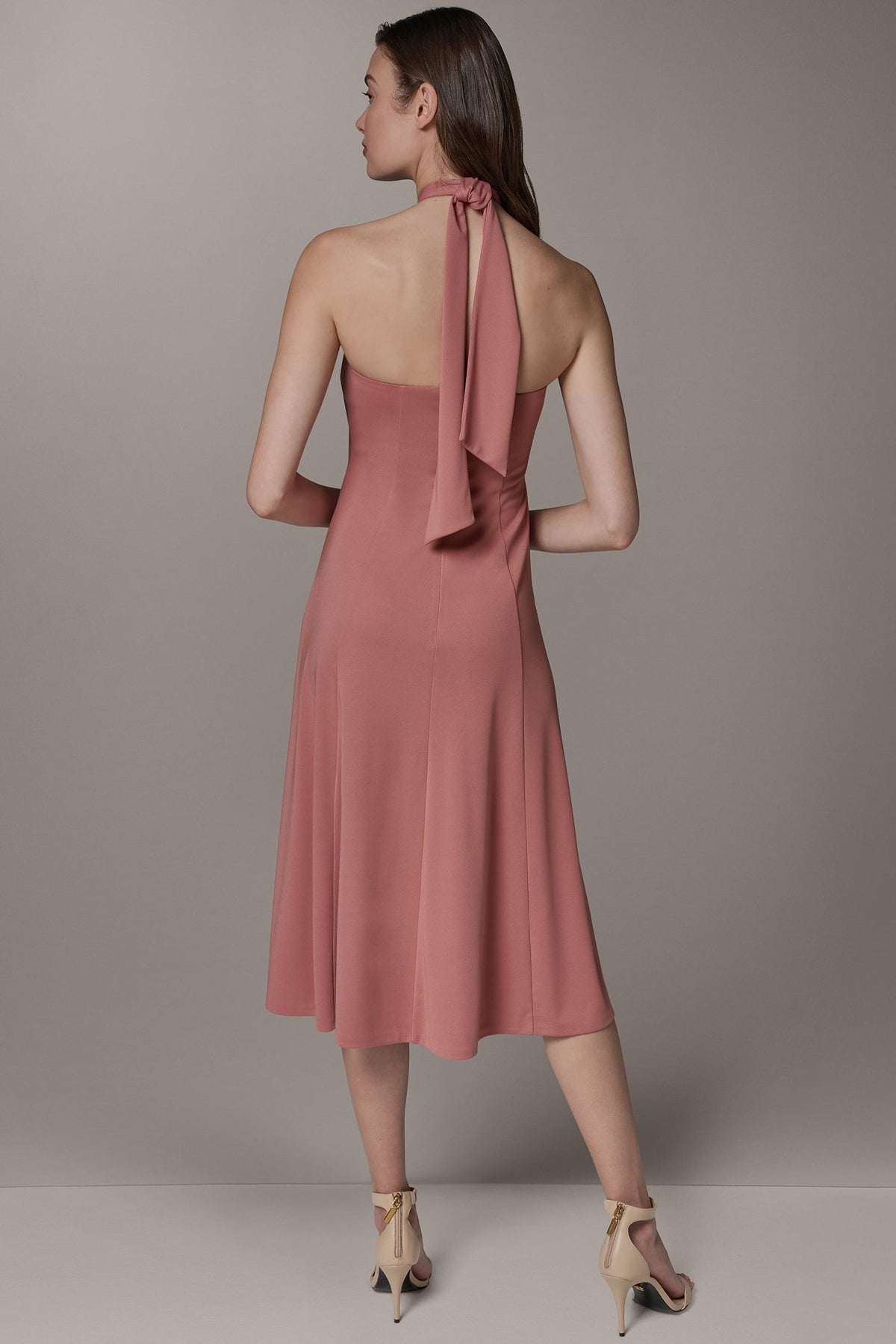 SLEEVELESS MIDI A-LINE HALTER DRESS - Desert Clay