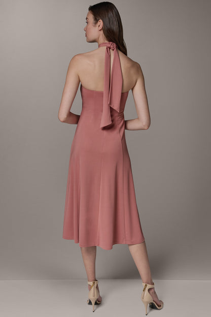 SLEEVELESS MIDI A-LINE HALTER DRESS - Desert Clay