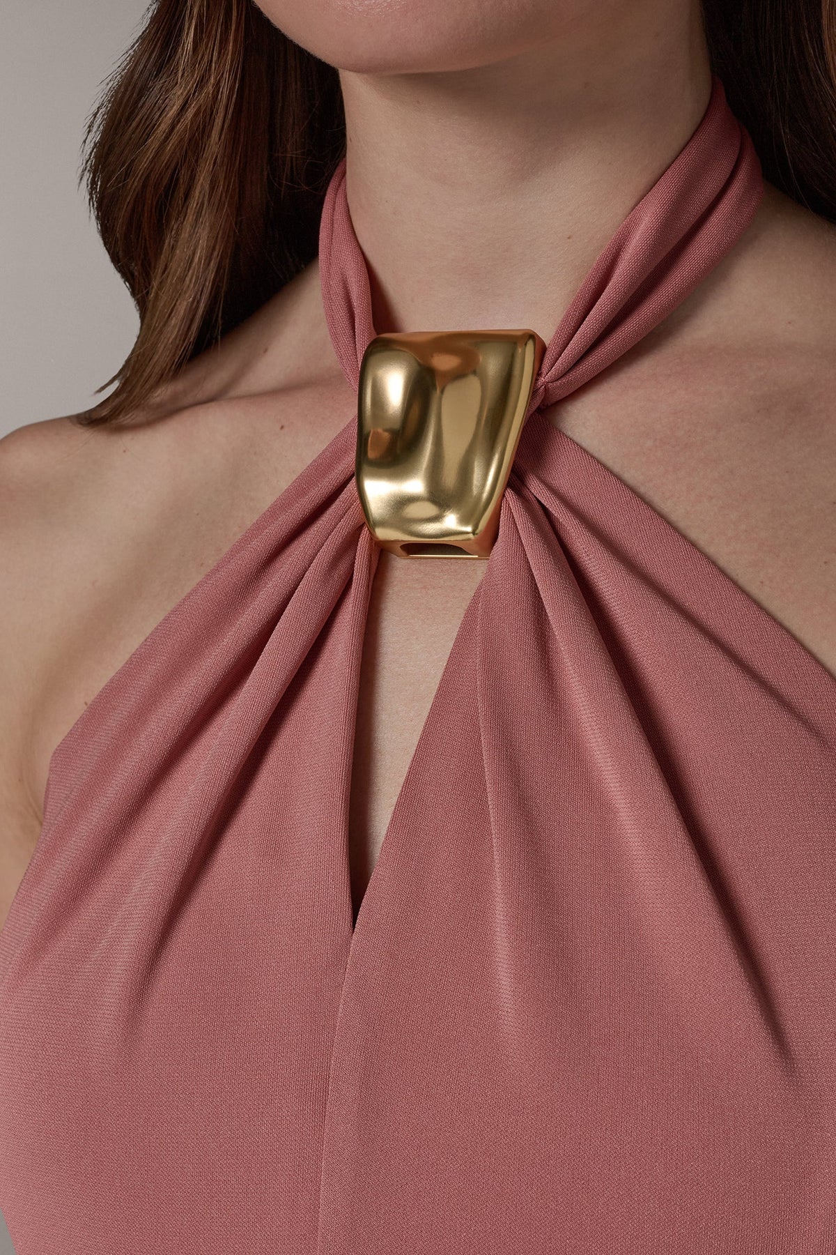 SLEEVELESS MIDI A-LINE HALTER DRESS - Desert Clay