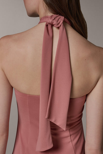 SLEEVELESS MIDI A-LINE HALTER DRESS - Desert Clay
