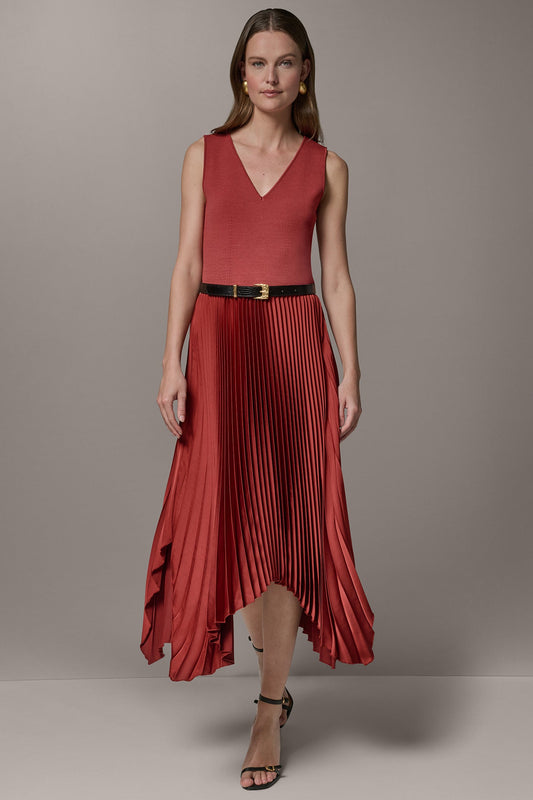 SLEEVELESS MIDI MIXED MEDIA DRESS - Sunbaked