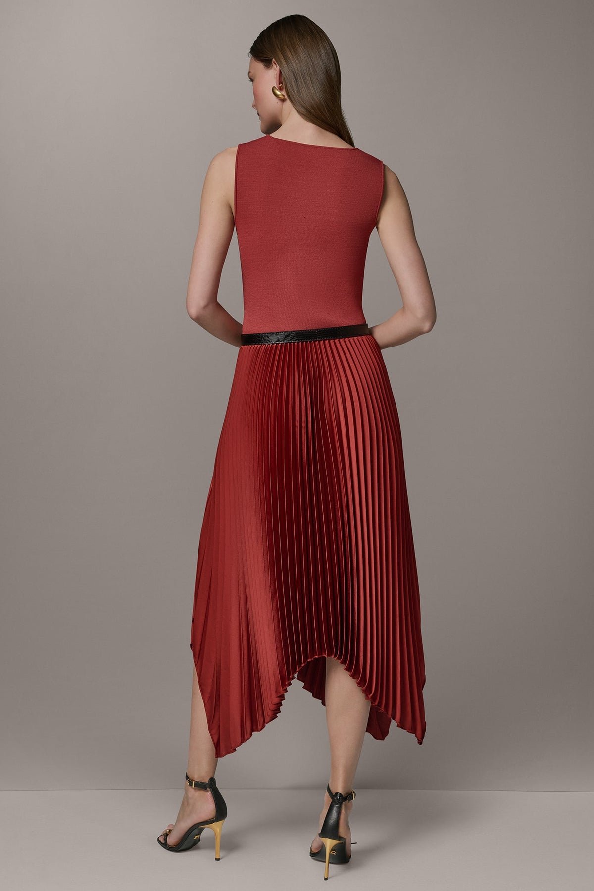 SLEEVELESS MIDI MIXED MEDIA DRESS - Sunbaked