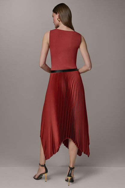 SLEEVELESS MIDI MIXED MEDIA DRESS - Sunbaked
