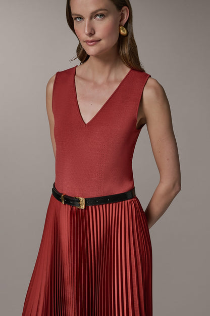 SLEEVELESS MIDI MIXED MEDIA DRESS - Sunbaked