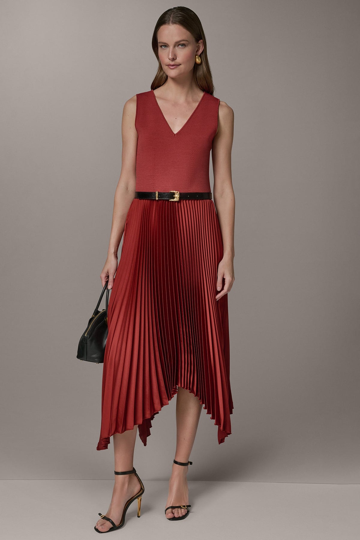 SLEEVELESS MIDI MIXED MEDIA DRESS - Sunbaked