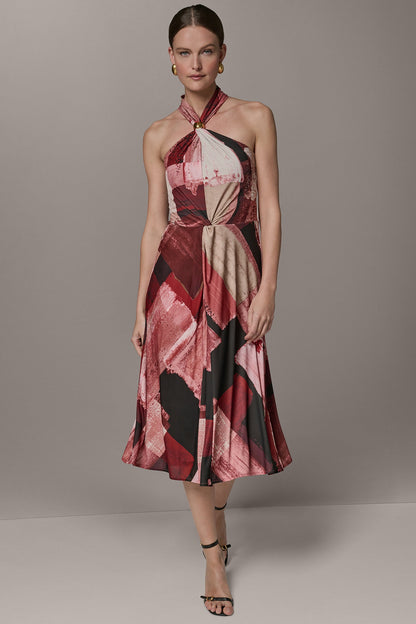 SLEEVELESS MIDI HALTER DRESS - Desert Clay Multi
