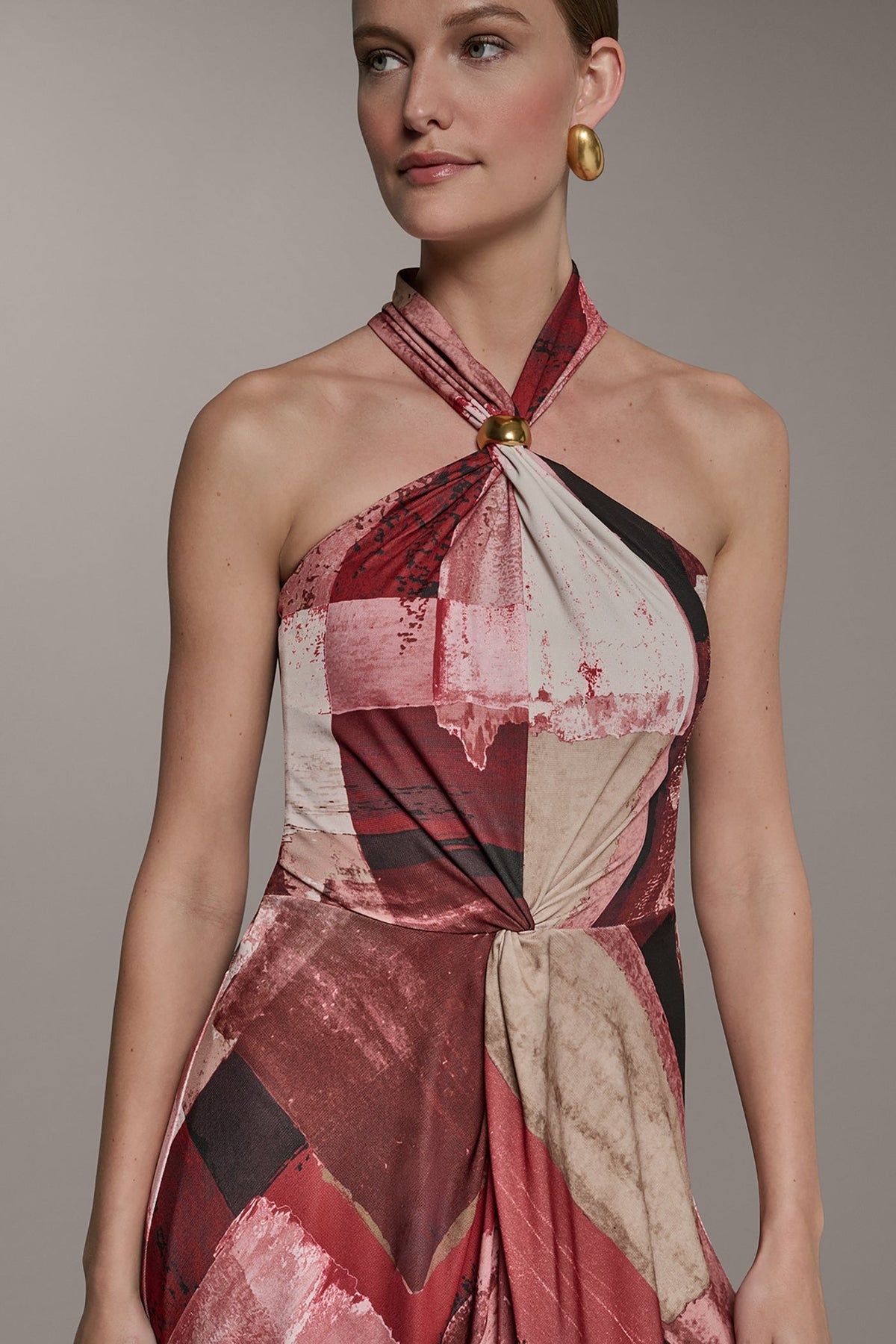 SLEEVELESS MIDI HALTER DRESS - Desert Clay Multi