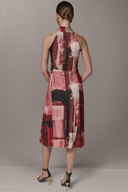 SLEEVELESS MIDI HALTER DRESS - Desert Clay Multi