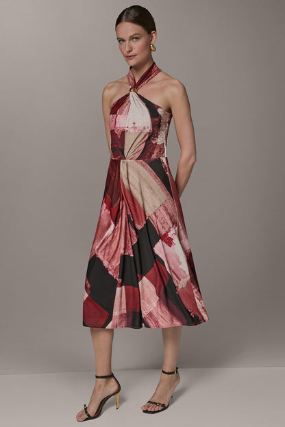 SLEEVELESS MIDI HALTER DRESS - Desert Clay Multi