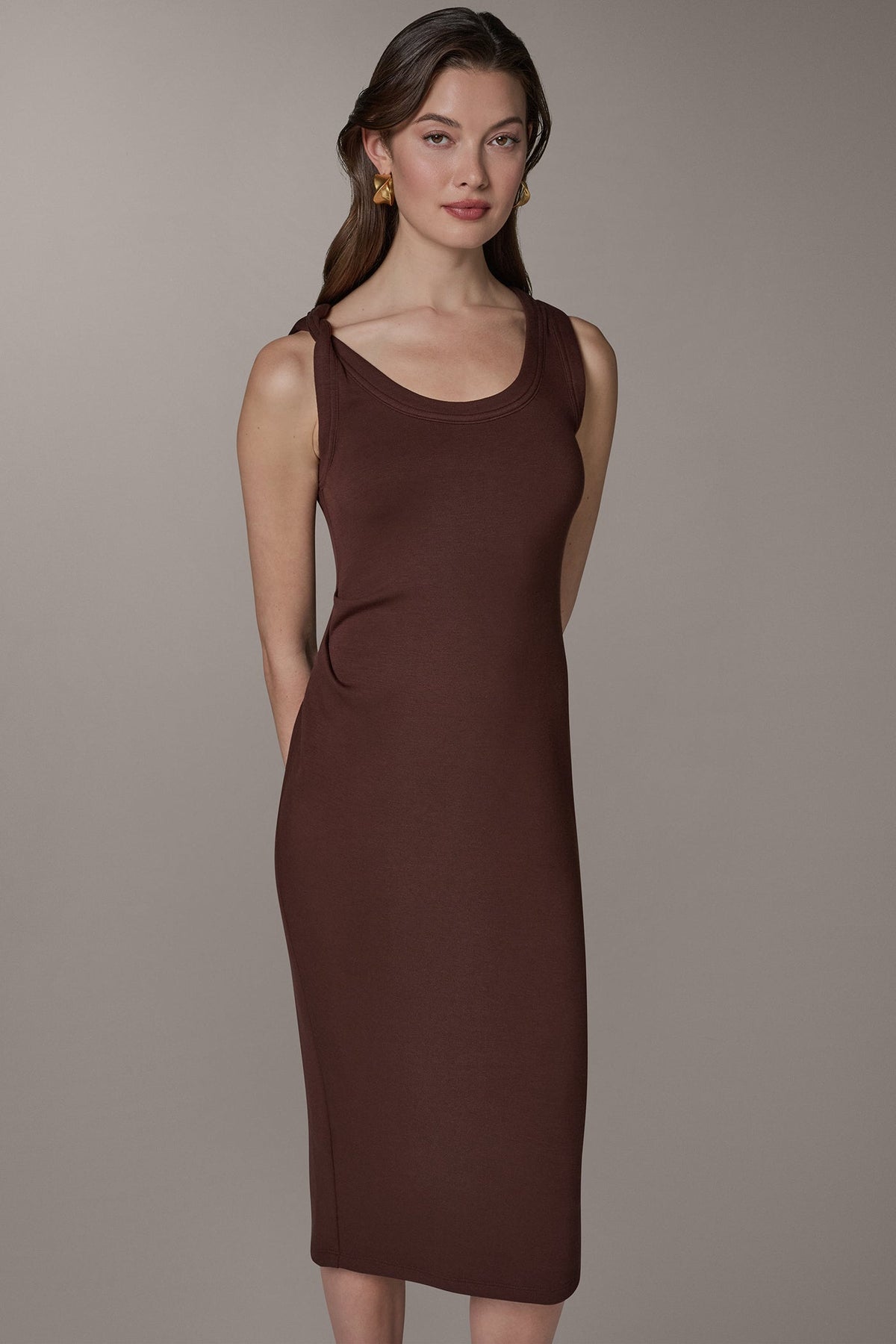 SLEEVELESS TWIST MIDI DRESS - Canyon