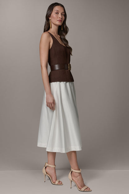 SLEEVELESS MIDI FIT AND FLARE DRESS - Canyon/Cream