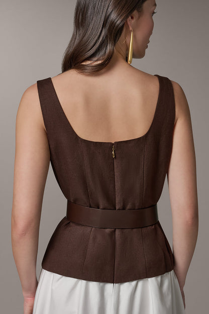 SLEEVELESS MIDI FIT AND FLARE DRESS - Canyon/Cream