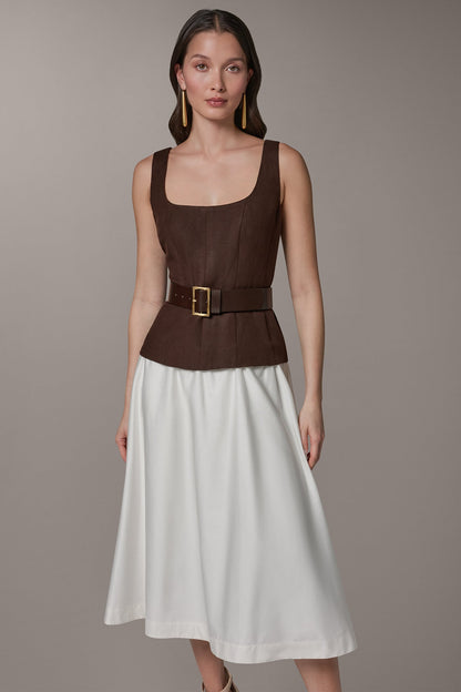 SLEEVELESS MIDI FIT AND FLARE DRESS - Canyon/Cream
