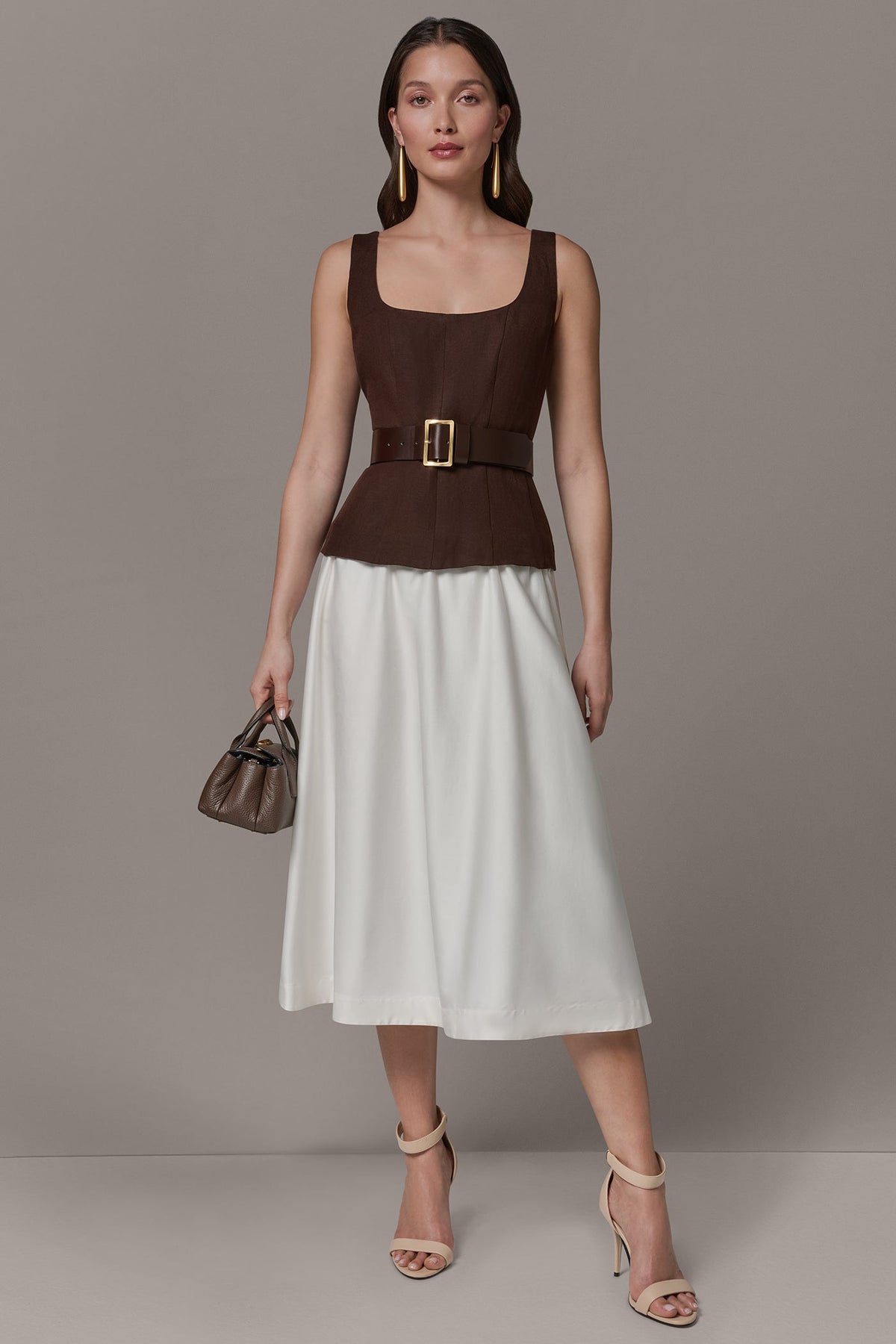 SLEEVELESS MIDI FIT AND FLARE DRESS - Canyon/Cream